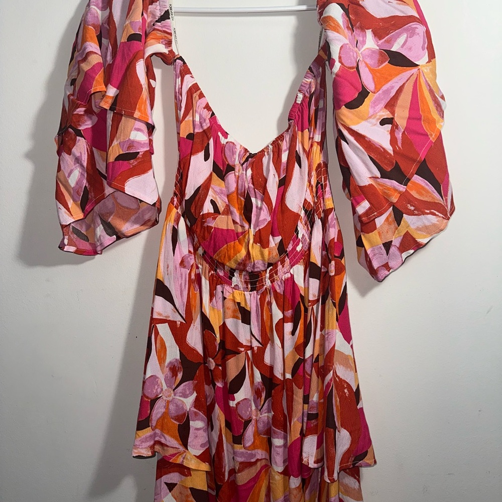 Colorful Floral Off-Shoulder Dress